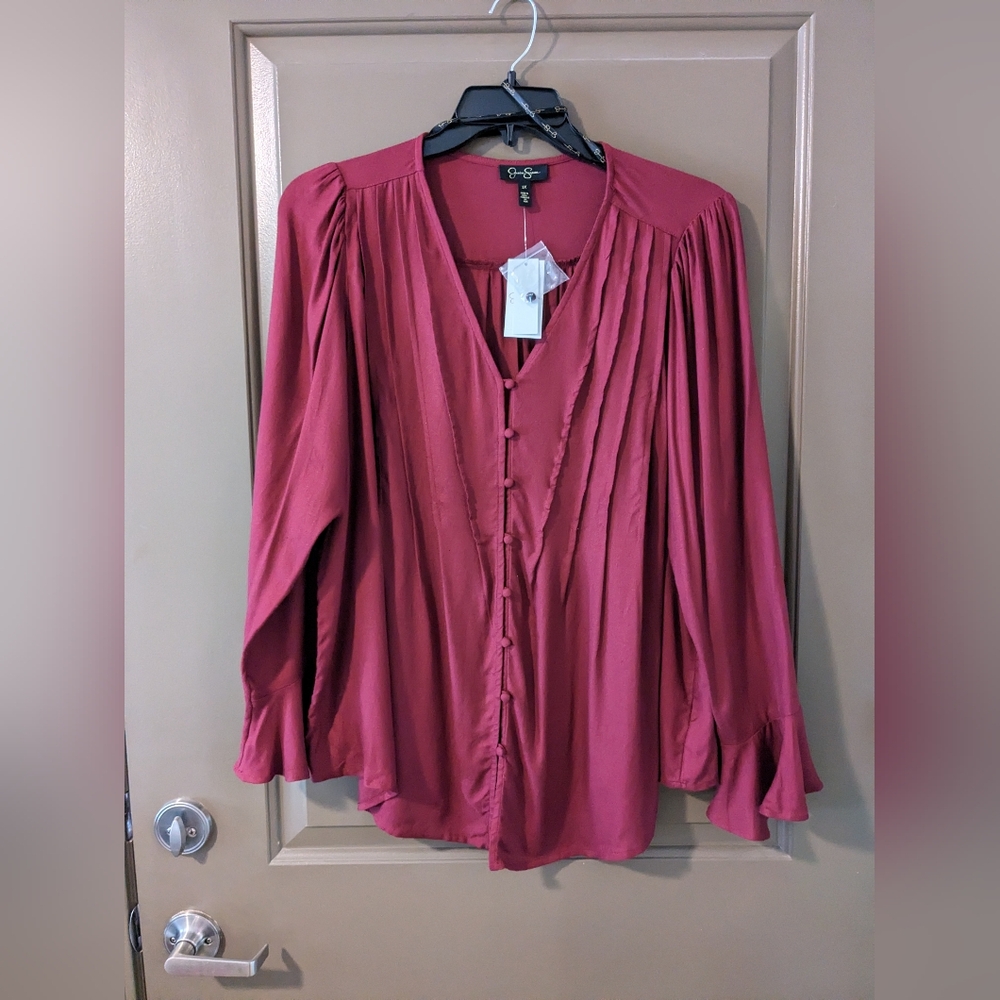 Jessica Simpson long sleeve burgundy blouse
